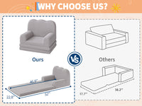 Garvee Foldable Lambswool Toddler Couch in Wave-Shaped Design for Reading and Playroom, Grey