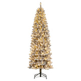 Garvee 7.5ft Pre-lit Artificial Christmas Tree, Snow-Flocked Pencil Xmas Tree with Warm White Lights, Snowy PVC Branch Tips, Seasonal Decoration Tree for Home Office - Style 2