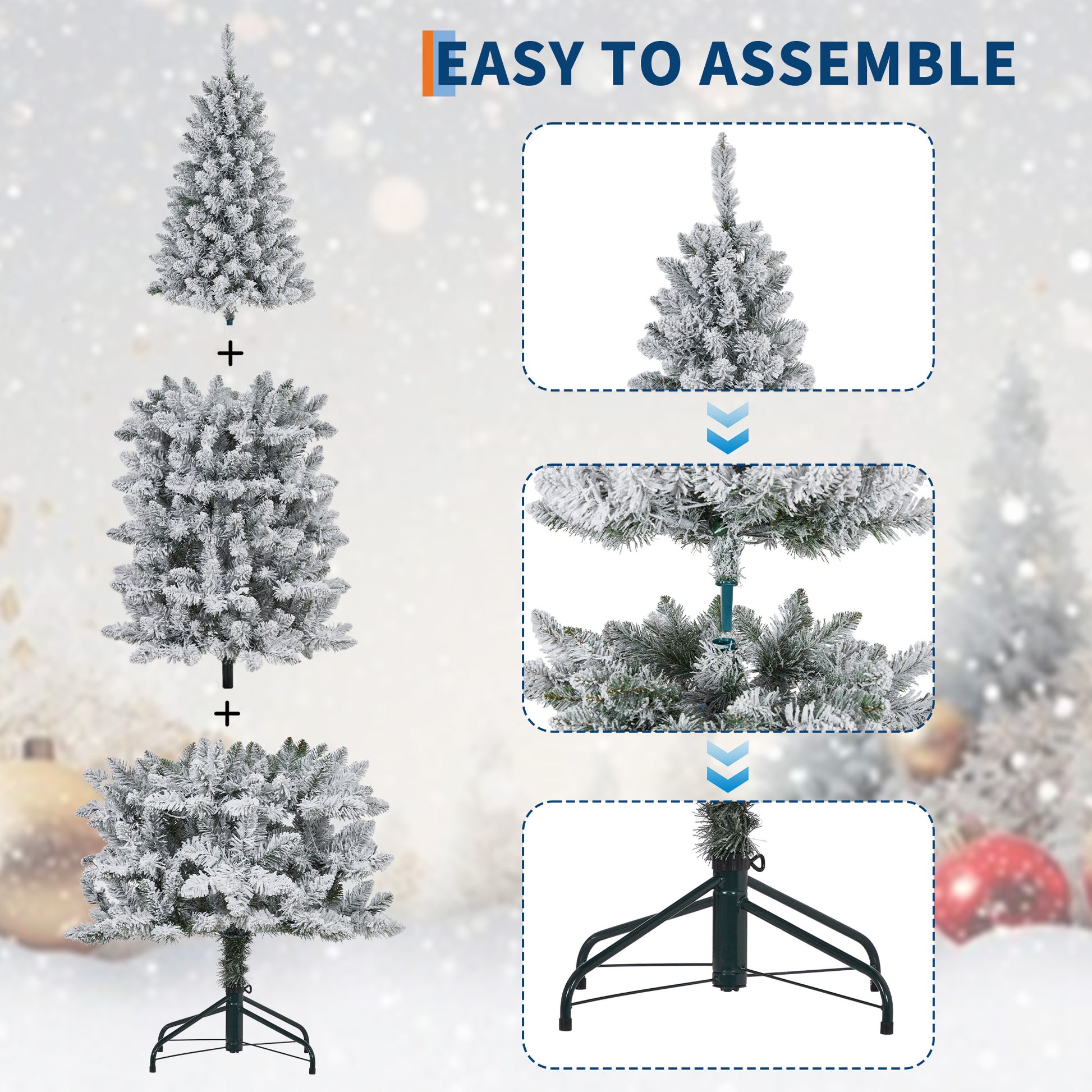 Garvee 9ft Pre-lit Artificial Christmas Tree, Snow-Flocked Pencil Xmas Tree with Warm White Lights, Snowy PVC Branch Tips, Seasonal Decoration Tree for Home Office