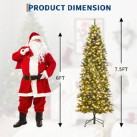 Garvee 7.5ft Pre-Lit Pencil Christmas Tree, Artificial Hinged Xmas Tree with 854 Snow Flocked Tips, 350 Warm-White LED Lights, Metal Stand, Fake Slim Christmas Trees for Indoor/Outdoor Decor