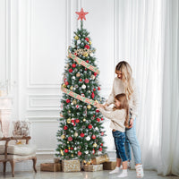 Garvee 6ft Pre-Lit Pencil Christmas Tree, Artificial Hinged Xmas Tree with 580 Snow Flocked Tips, 280 Warm-White LED Lights, Metal Stand, Fake Slim Christmas Trees for Indoor/Outdoor Decor