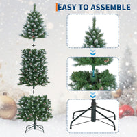Garvee 6ft Pre-Lit Pencil Christmas Tree, Artificial Hinged Xmas Tree with 580 Snow Flocked Tips, 280 Warm-White LED Lights, Metal Stand, Fake Slim Christmas Trees for Indoor/Outdoor Decor