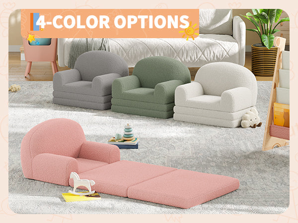Garvee Foldable Lambswool Toddler Couch in Semi-Circular Design for Reading and Playroom, Green