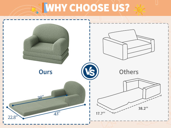 Garvee Foldable Lambswool Toddler Couch in Semi-Circular Design for Reading and Playroom, Green