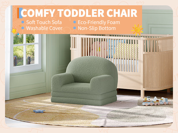 Garvee Foldable Lambswool Toddler Couch in Semi-Circular Design for Reading and Playroom, Green