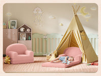 Garvee Foldable Lambswool Toddler Couch in Semi-Circular Design for Reading and Playroom, Pink