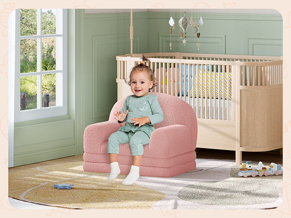 Garvee Foldable Lambswool Toddler Couch in Semi-Circular Design for Reading and Playroom, Pink