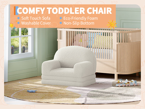 Garvee Foldable Lambswool Toddler Couch in Semi-Circular Design for Reading and Playroom, White