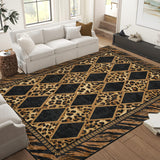 Garvee 8x10 Checkered Leopard Print Living Room Rugs, Soft Low Pile Non-Slip Indoor Carpet, Brown - Brown