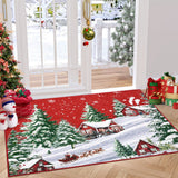Garvee Christmas Area Rug , Washable, Soft Red, Non-Slip, Stain Resistant for Bedroom, Living Room, Nursery & Office - Christmas Tree Santa Reindeer Print Holiday Decor - Ultra-Thin Carpet - Red