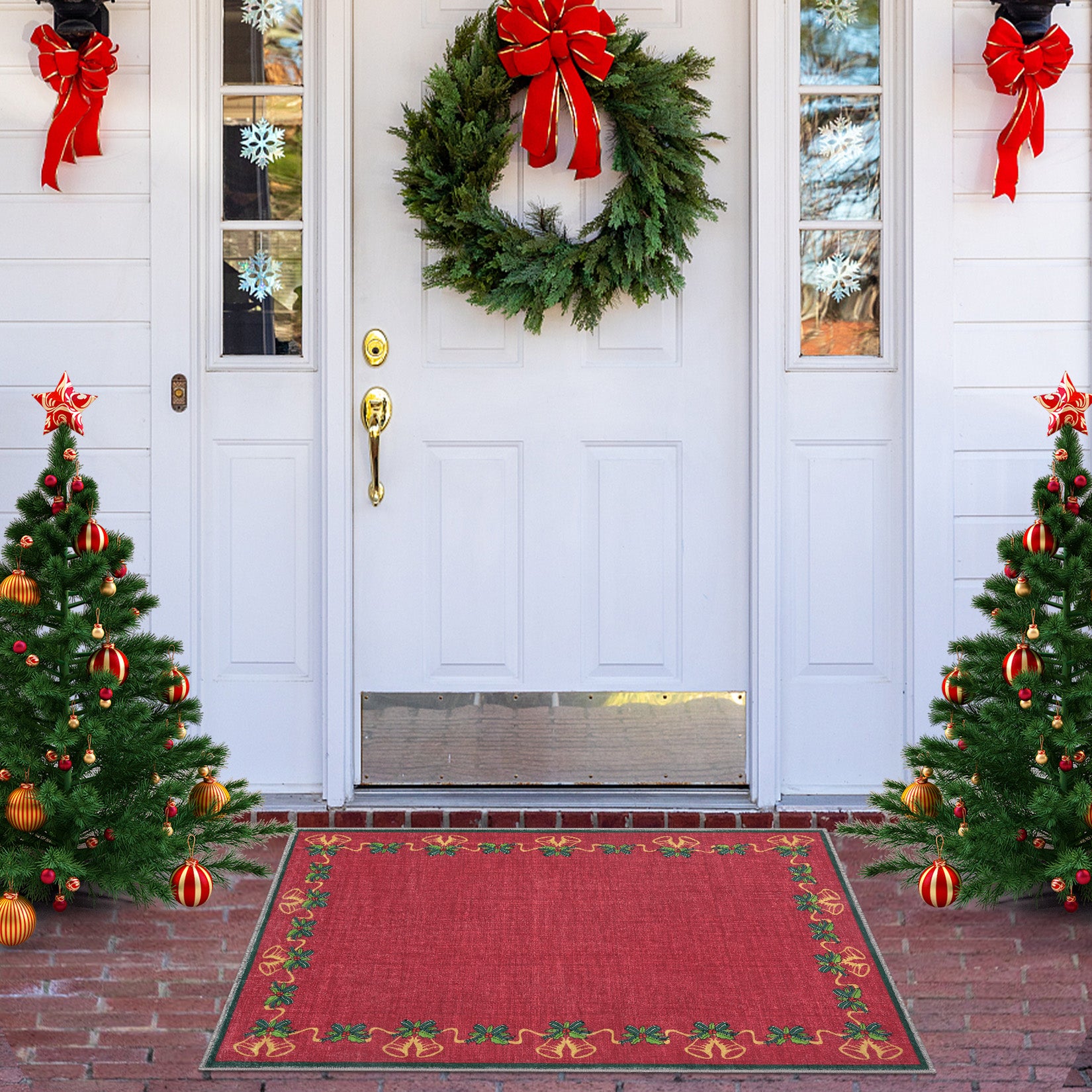 Garvee Christmas Area Rugs, Red 2'x3' Bells Holly Berry Ribbon Garland Traditions Throw Carpets for Living Room Bedroom Kitchen Dining Room Nursery Office