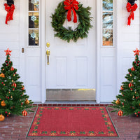 Garvee Christmas Area Rugs, Red 2'x3' Bells Holly Berry Ribbon Garland Traditions Throw Carpets for Living Room Bedroom Kitchen Dining Room Nursery Office