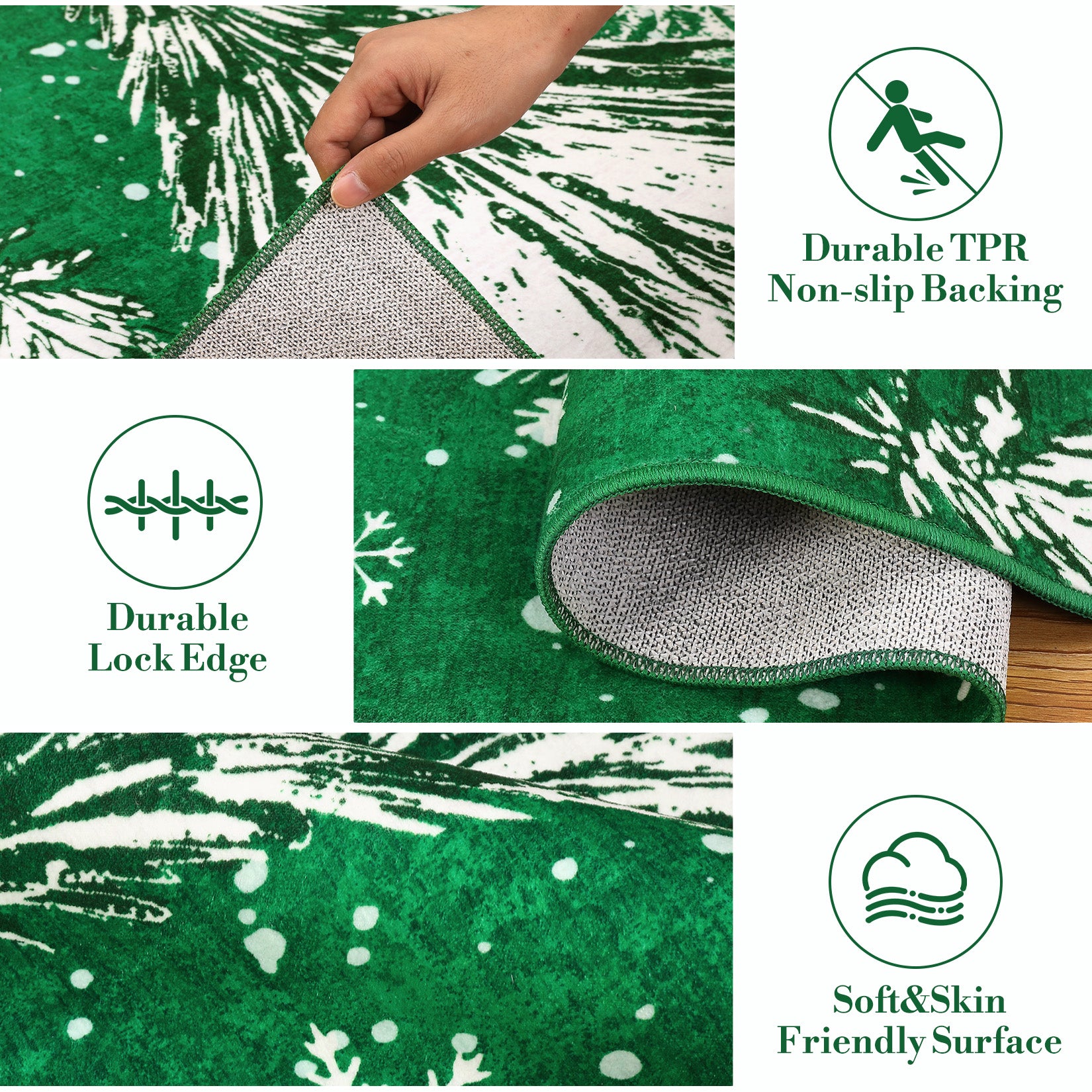 Garvee Christmas 4x6 Area Rug, Green Snowflake Christmas Tree Rugs for Living Room Washable, Bedroom Throw Rugs Non Slip, Soft Low Pile Floor Carpet for Kitchen Dining Room Christmas Decorations