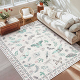 Garvee Modern 8x10 Rug Floral Insect Print Non-Slip Machine Washable Ultra-Soft Beige Indoor Carpet for Living Room Bedroom Nursery - Beige