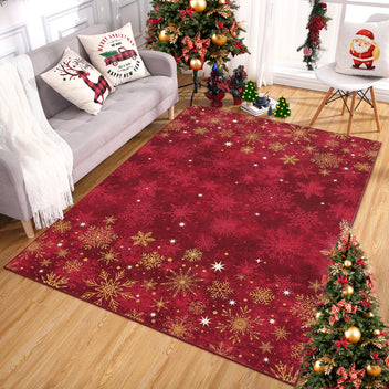 Garvee Christmas Snowflake Red 6x9 Feet Washable Foldable Non-Slip Rug (Low Pile), Pet & Child Friendly Carpet for Living Room, Bedroom Holiday Decoration