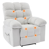 Garvee Recliner Chair with Massage and Heat, Single Sofa Wide Recliner Chair, Heat Ergonomic Overstuffed Breathable Fabric Reclining Chair with 2 Side Pockets, Remote Control, Living Room, White - White