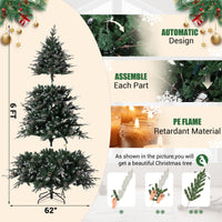 Garvee 6ft Pre-Lit Snow Flocked Christmas Tree, Artificial Hinged Xmas Tree with 300 Dual Color Incandescent Lights, 1162 Branch Tips, Natural Pinecones, Metal Stand, for Holiday Office Home Decor