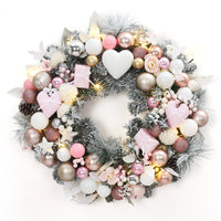 Garvee 24 Inch Prelit Christmas Wreath, Waterproof Battery Operated Light-Up Christmas Wreaths with 20 Led, Heart & Gift Box Ornaments, Xmas Decoration for Indoors Outdoors, Pink
