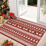 Garvee Red 2x3 Small Christmas Rug with Deer, Tree & Snowflake, Red Washable Low Pile Non-Slip Accent Rug/Mat, Holiday Decor for Entryway, Kitchen, Bedroom, Nursery - Red Background