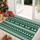 Garvee Green 2x3 Small Christmas Rug with Deer, Tree & Snowflake, Red Washable Low Pile Non-Slip Accent Rug/Mat, Holiday Decor for Entryway, Kitchen, Bedroom, Nursery - Green