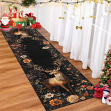 Garvee Christmas Black 2x6 Washable Non Slip Ultra Thin Low Pile Foldable Rug with Elk Statue for Living Room Bedroom Festive - Christmas Deer|Black