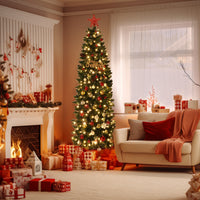 Garvee 12ft Christmas Tree, Prelit Artificial Pencil Xmas Tree with Dual-color LED Lights, Easy Assemble, Xmas Decor for Home Party Office Mall Holiday