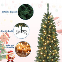 Garvee 7.5ft Christmas Tree, Prelit Artificial Pencil Xmas Tree with Dual-color LED Lights, Easy Assemble, Xmas Decor for Home Party Office Mall Holiday