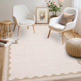 Garvee Scalloped 3x5 Washable Non-Slip Low-Pile Rug, TPE Rubber Backing, Indoor Mat for Entryway Kitchen Bedroom Living Room, Beige - Beige