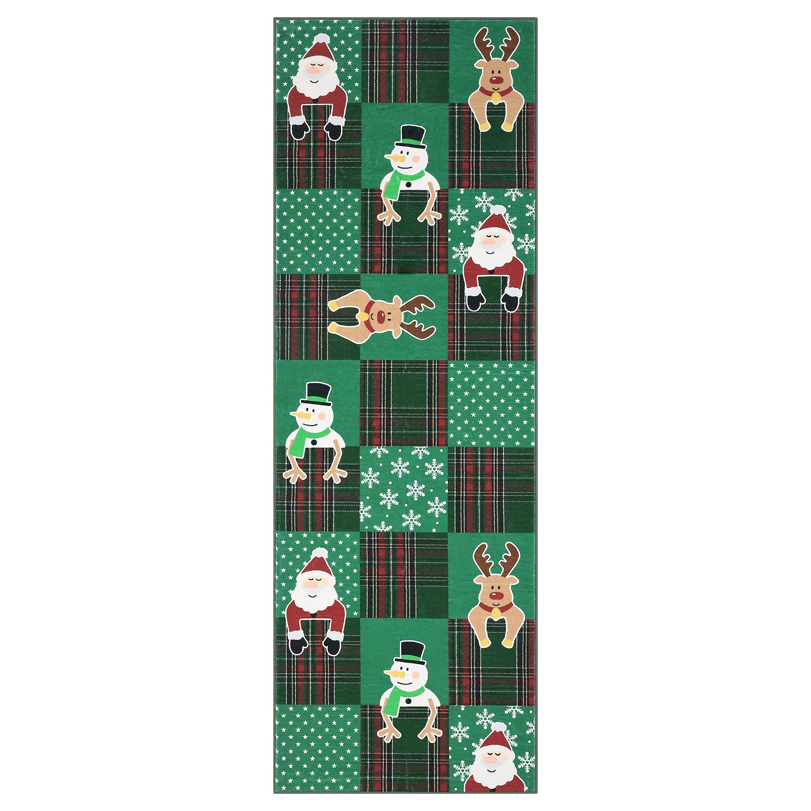Garvee Christmas Runner Rug 2x6, Non Slip, Washable, Low Pile, Stain Resistant, Checkered Santa Claus Design, Green, Holiday Home Decor