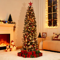 Garvee 9ft Christmas Tree, Prelit Artificial Pencil Xmas Tree with Dual-color LED Lights, Easy Assemble, Xmas Decor for Home Party Office Mall Holiday