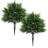 Gravee 2 Pack Artificial Cypress Topiary Outdoor Plants with Spike, 23.6 Inch Faux Cedar Bushes UV Resistant Fake Shrubs for Indoor Outdoor Front Porch Garden - 2 PCS