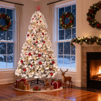 Garvee 4.5FT Pre-Lit Artificial Christmas Tree with 100 Warm White LEDs, Snow-Flocked 340 PVC Branches, Foldable Stand, Easy Assembly for Home Office