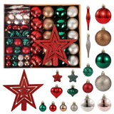 Garvee Christmas Ball Ornament Set, 72Pcs Plastic Shatterproof Christmas Xmas Tree Hanging Decorations, for Indoor Home Thanksgiving Halloween Party Decor - Red Green Brown - Red Green Brown