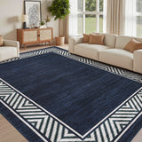 Garvee Navy Room Decor Carpet Geometric Printed Area Rug for Living Room Bedroom 10x13ft Soft Washable Non Slip Foldable Low Pile Non-Shedding - Navy Blue