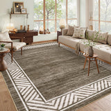 Garvee Room Decor Carpet Geometric Printed Area Rug for Living Room Bedroom 9x12ft Brown Soft Washable Non-Slip Low Pile - Brown