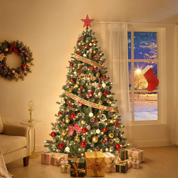 Garvee 6ft Pre-Lit Christmas Tree with 788 PVC Branch Tips, Snow-Frosted Pine Cones, Metal Hinges & Stand, Durable PVC, Sturdy Base, Ideal for Home & Office