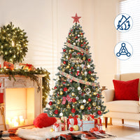 Garvee 7.5ft Artificial Christmas Tree with 1346 PVC Branch Tips, Snow-Frosted Pine Cones, Metal Stand, Partially Flocked, Durable PVC, Sturdy Base, Home & Office Decor