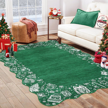 Garvee Christmas Area Rug Washable Scalloped Bedroom Carpet with Non-Slip Backing, Non-Shedding Low Pile Indoor Floor Carpet, Foldable Accent Rug for Living Room, Nursery
