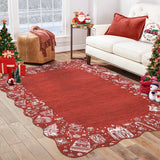 Garvee Christmas Area Rug Washable Scalloped Bedroom Carpet with Non-Slip Backing, Non-Shedding Low Pile Indoor Floor Carpet, Foldable Accent Rug for Living Room, Nursery - Red