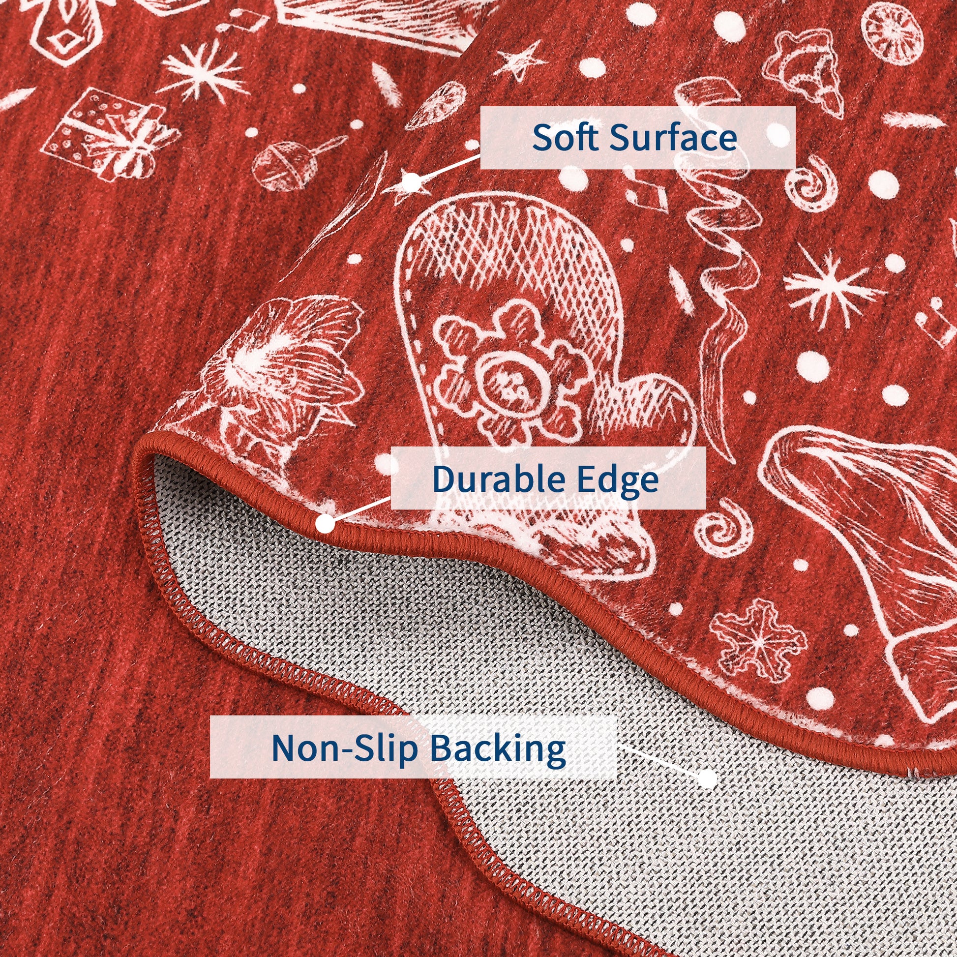 Garvee Christmas Area Rug Washable Scalloped Bedroom Carpet with Non-Slip Backing, Non-Shedding Low Pile Indoor Floor Carpet, Foldable Accent Rug for Living Room, Nursery