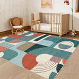 Garvee Boho Geometric Area Rug – Soft Low Pile, Washable, Non-Slip Carpet for Bedroom, Living Room, Entryway, Dorm – Modern Blue Pink Accent – 4x6ft - Blue Multi