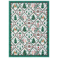 Garvee Christmas Washable Area Rug 8x10 Non-Slip Low Pile Faux Wool Durable Stain Resistant Beige Green Living Room Bedroom