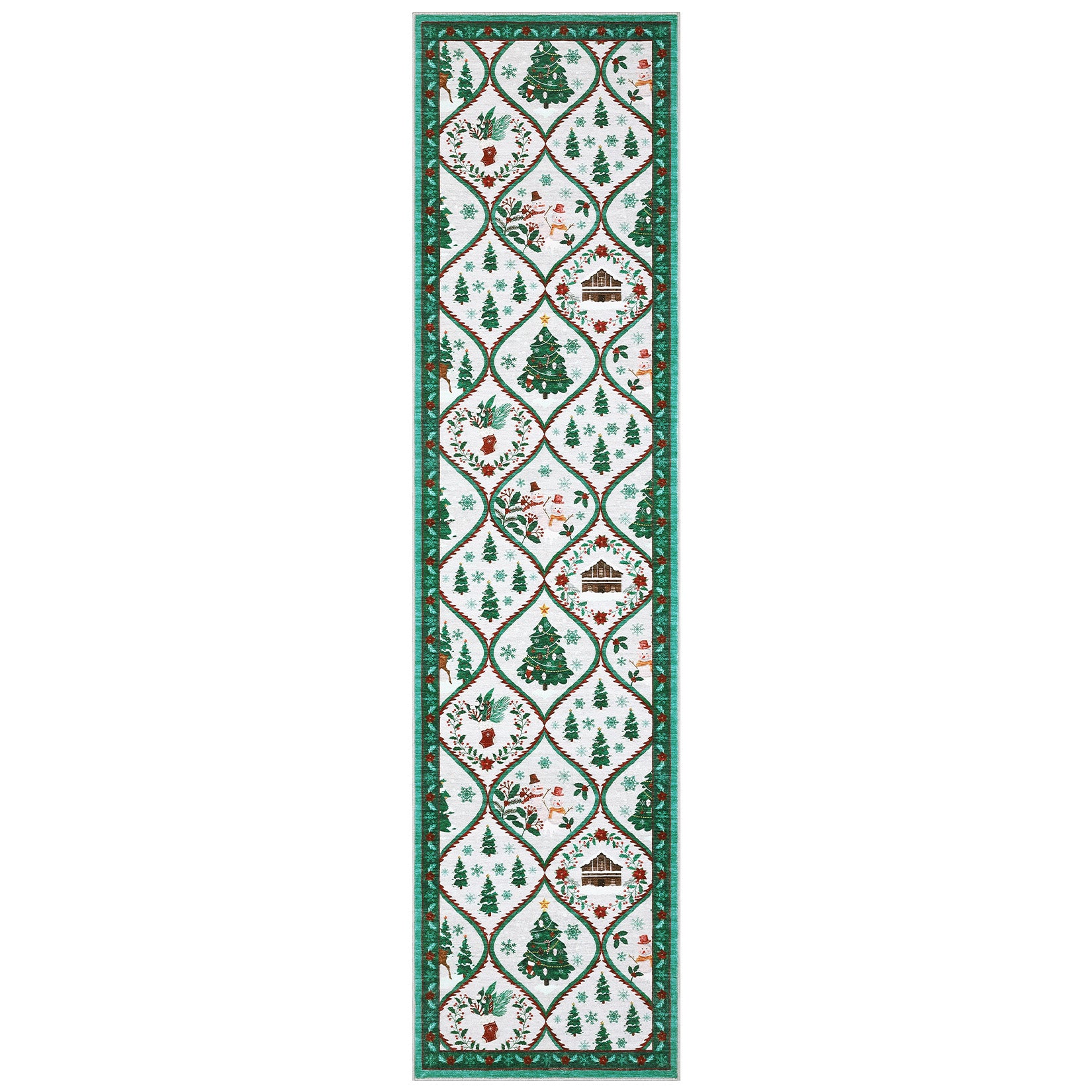 Garvee Christmas Runner Rug 2x6 Non-Slip Washable Polyester Soft Low Pile Stain Resistant Beige Green for Kitchen Hallway Bedroom