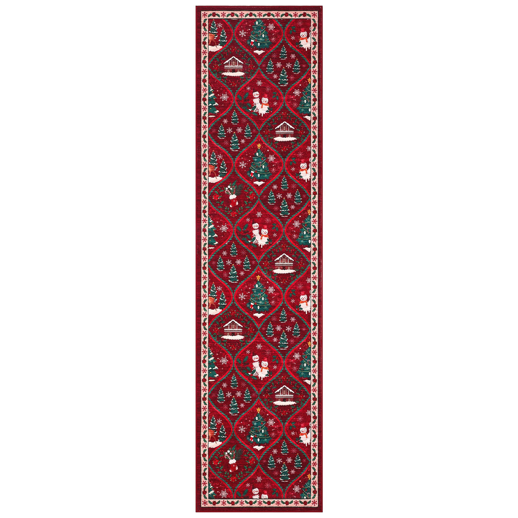Garvee Christmas Runner Rug 2x6 Red - Non Slip, Washable - Polyester, Low Pile, Stain Resistant - Indoor Hallway, Kitchen, Bedroom