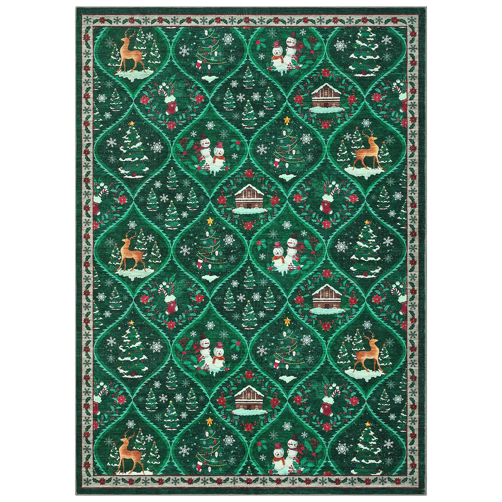 Garvee Christmas Area Rug 4x6 - Non Slip, Washable - Soft Faux Wool - Low Pile, Stain Resistant - Red/Green - Bedroom, Office, Kitchen