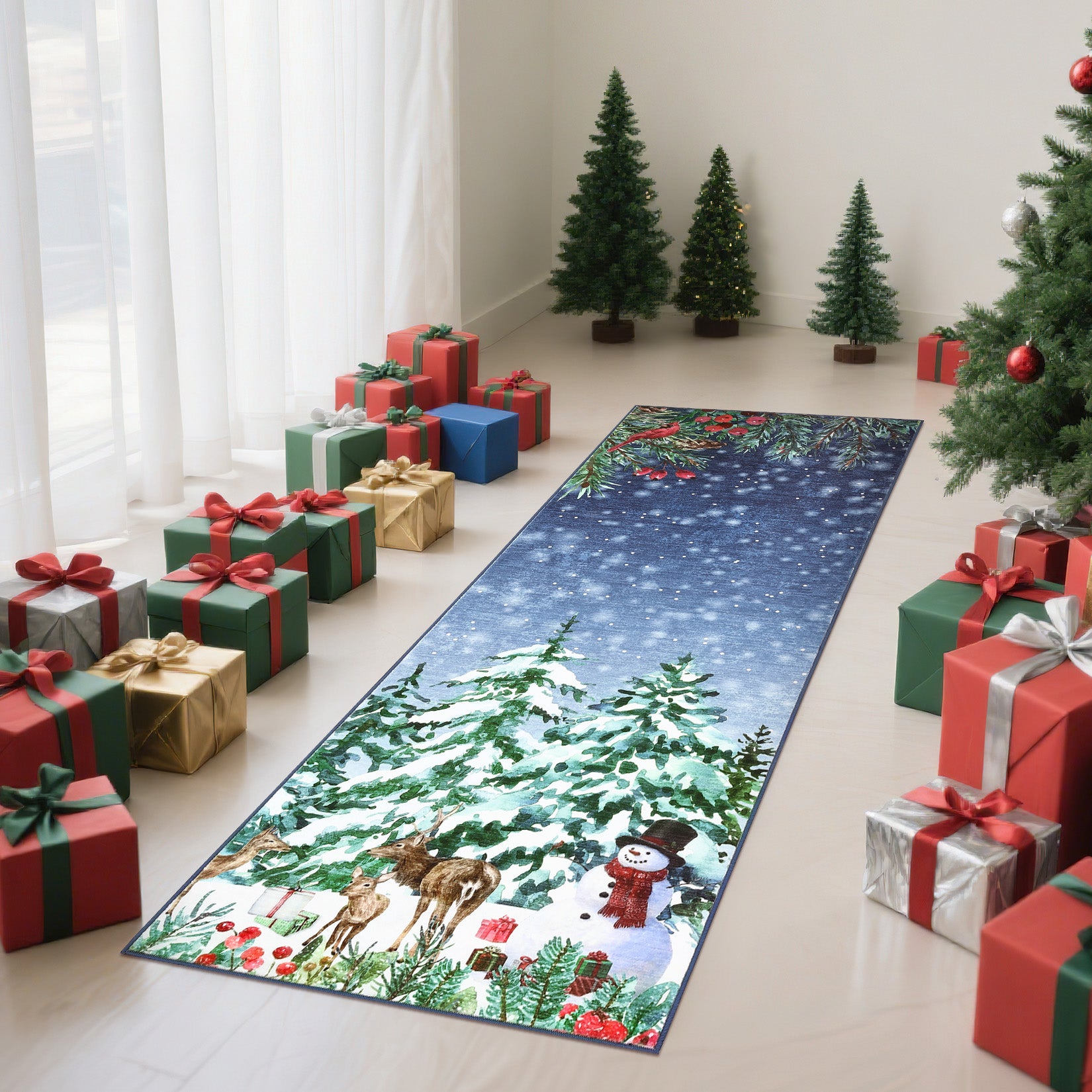 Garvee Christmas Runner Rug 2x6 Soft Faux Wool Non-Slip Polyester Stain-Resistant Foldable Red Holiday Decor for Living Room Hallway