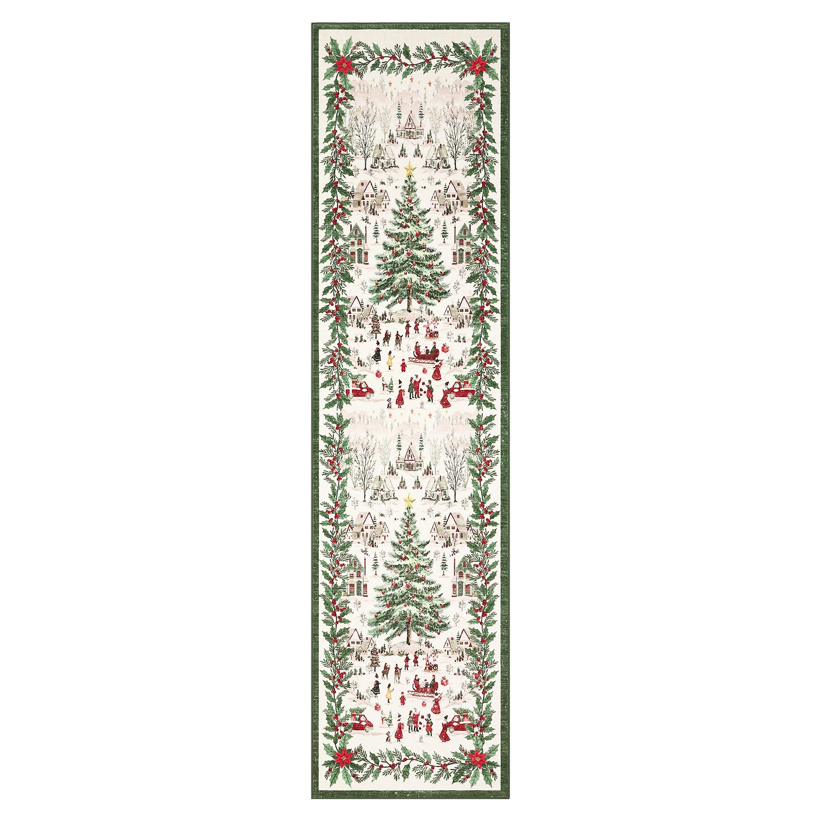 Garvee Christmas Runner Rug 2x6 Red Polyester Non-Slip Soft Faux Wool Washable Foldable Holiday Decor for Living Room Hallway
