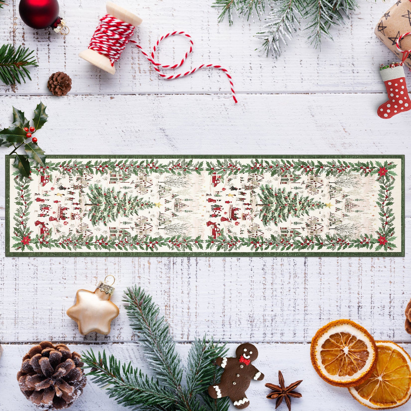 Garvee Christmas Runner Rug 2x6 Red Polyester Non-Slip Soft Faux Wool Washable Foldable Holiday Decor for Living Room Hallway