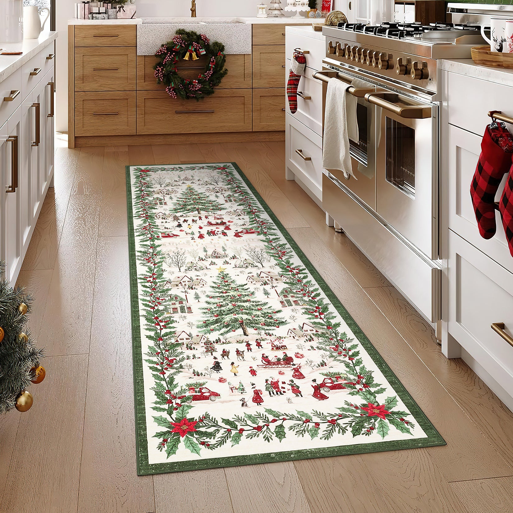 Garvee Hallway Runner Rug 2x10 Christmas Low Pile Non-Slip Polyester Stain-Resistant Foldable Entryway Kitchen Mat