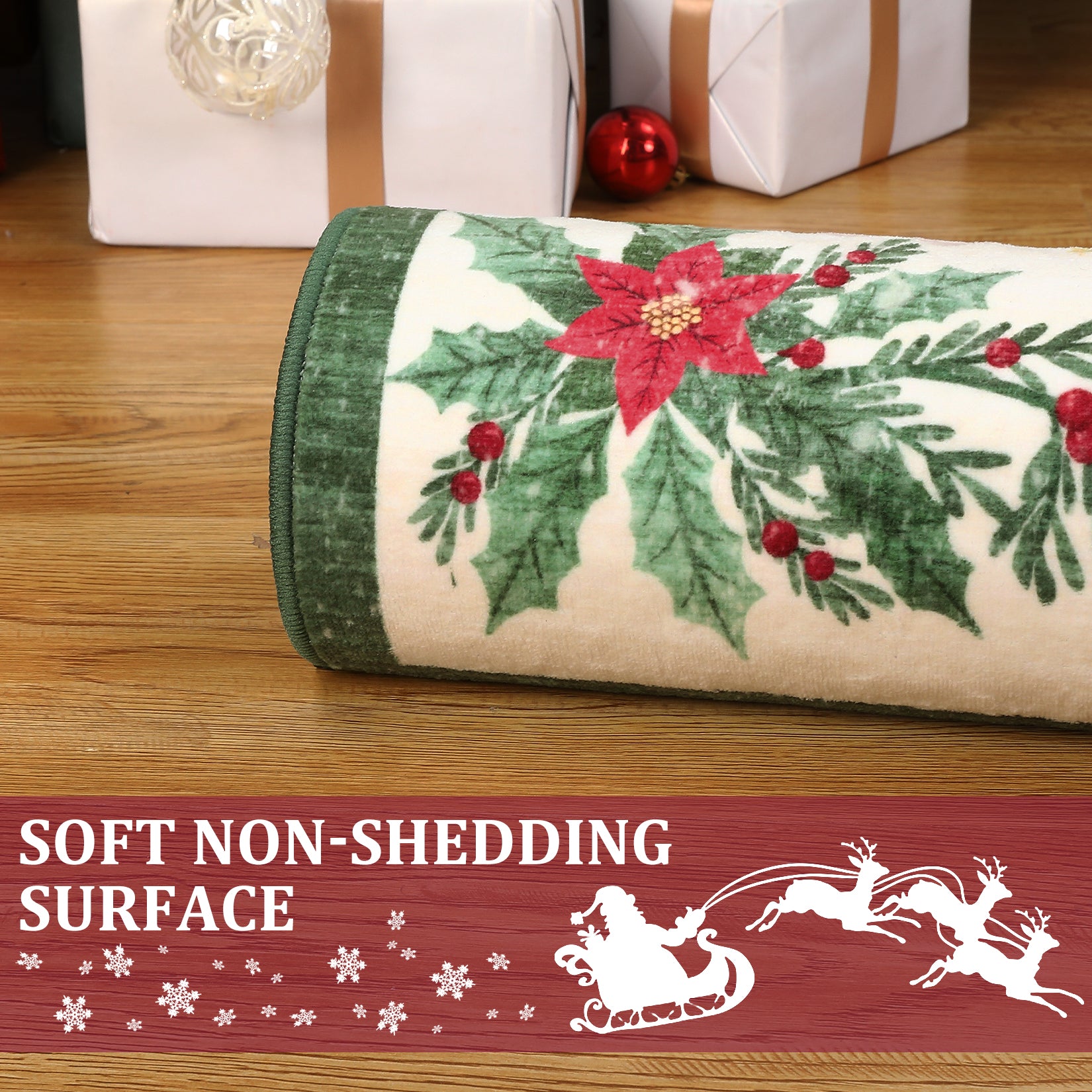Garvee Christmas Runner Rug 2x6 Red Polyester Non-Slip Soft Faux Wool Washable Foldable Holiday Decor for Living Room Hallway